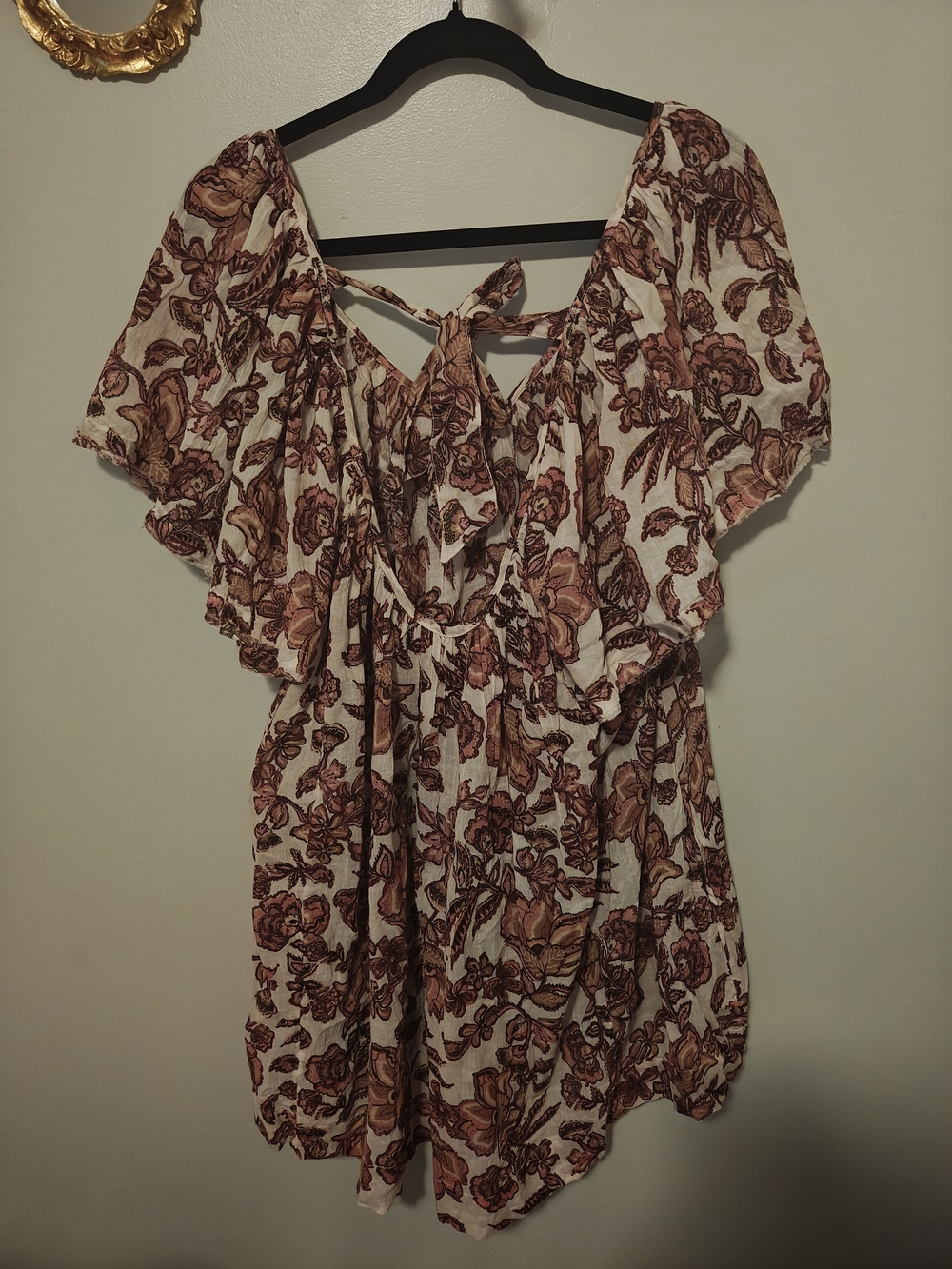 Free People Tie-Back Mini Dress in Cream and Rust - Picture 2 of 4